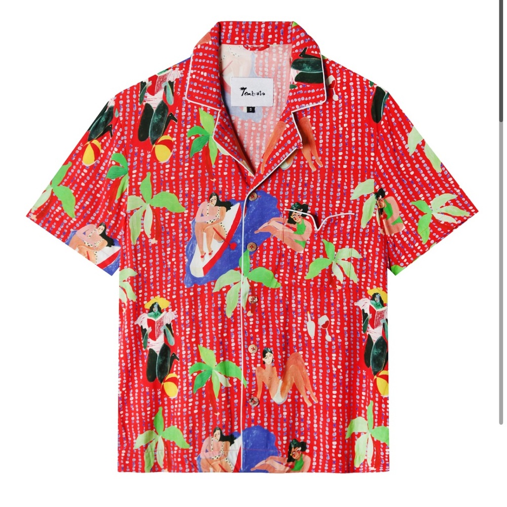 Tombolo Ana Leovy x Tombolo red size large SOLD OUT cabana Hawaiian shirt - Picture 2 of 5